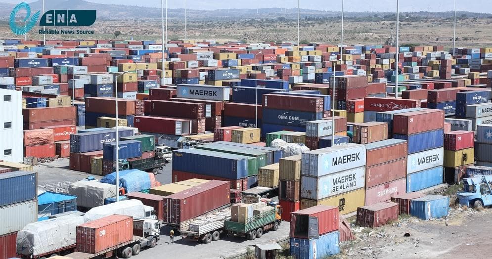 Freight and containers at an Ethiopian inland port