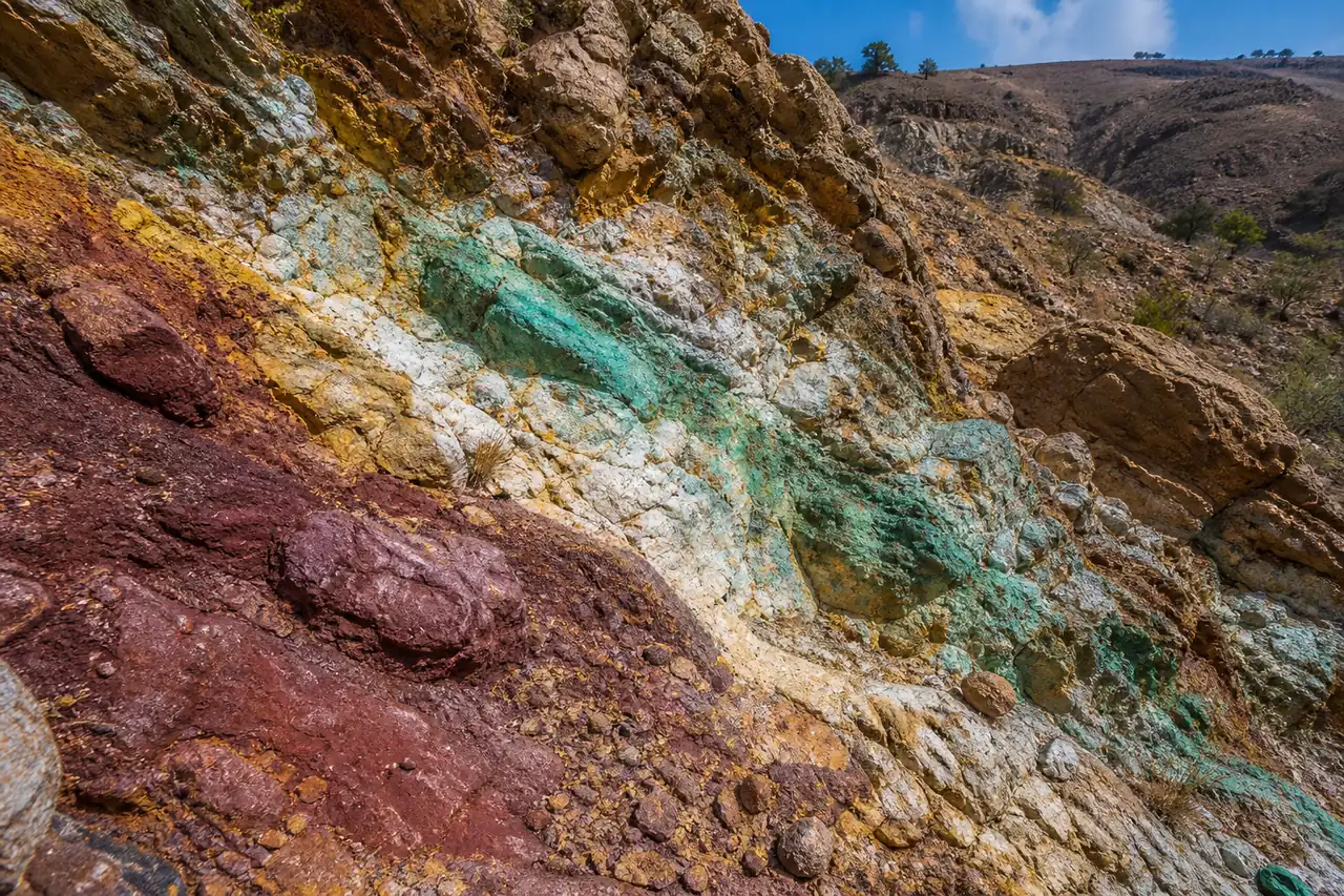 Ethiopian highland mineral-bearing rocky terrain